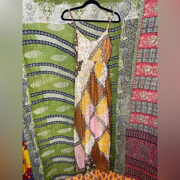 NWT RAGA Jenya Brown Boho Patchwork Maxi Dress Size Small - Picture 2 of 16